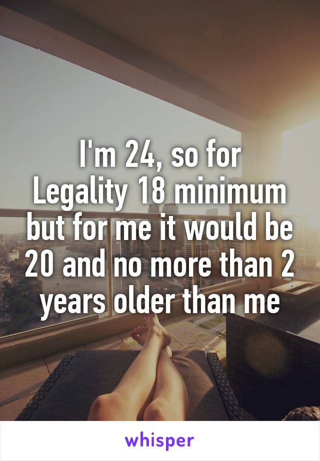 I'm 24, so for
Legality 18 minimum but for me it would be 20 and no more than 2 years older than me