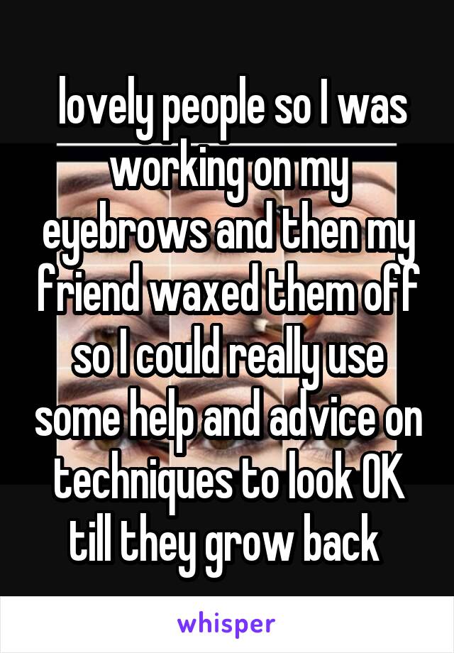  lovely people so I was working on my eyebrows and then my friend waxed them off so I could really use some help and advice on techniques to look OK till they grow back 