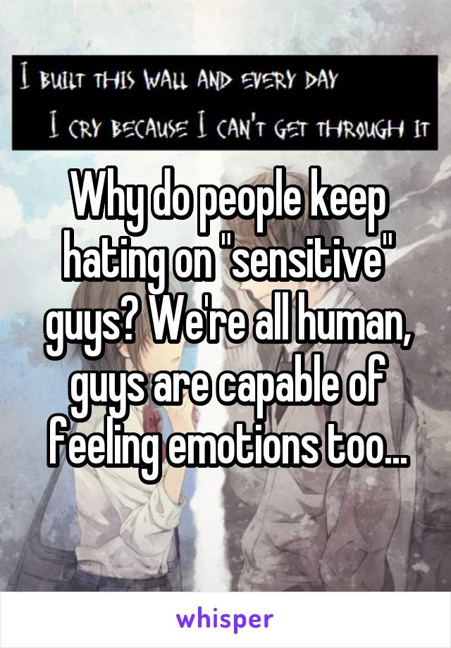 Why do people keep hating on "sensitive" guys? We're all human, guys are capable of feeling emotions too...