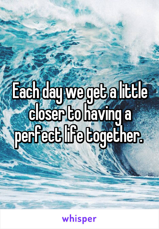 Each day we get a little closer to having a perfect life together. 