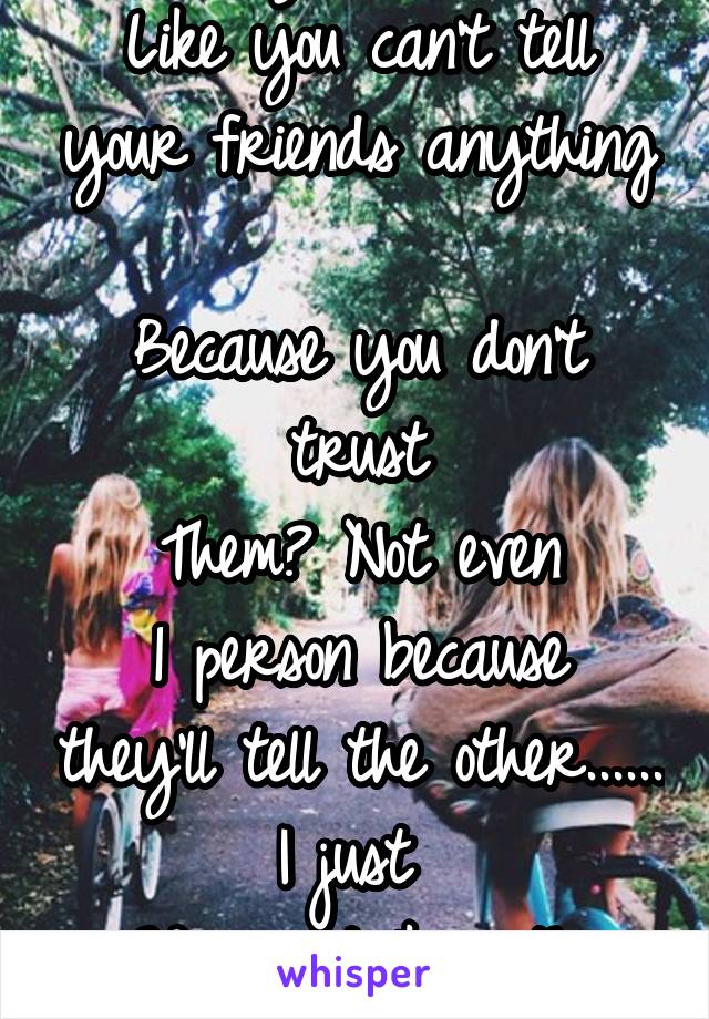 Don't you ever feel
Like you can't tell your friends anything 
Because you don't trust
Them? Not even
1 person because they'll tell the other...... I just 
Wanna talk with someone  