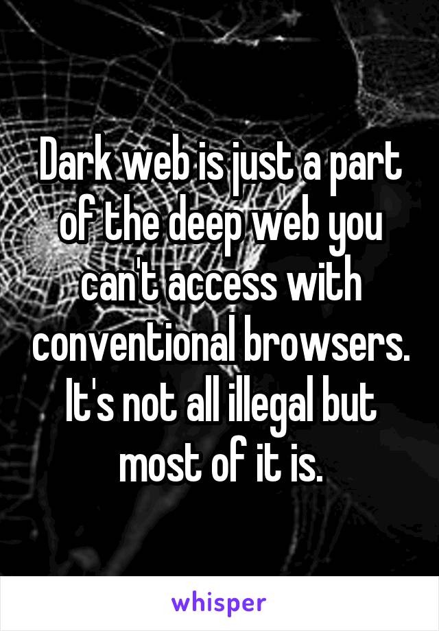 Dark web is just a part of the deep web you can't access with conventional browsers. It's not all illegal but most of it is.