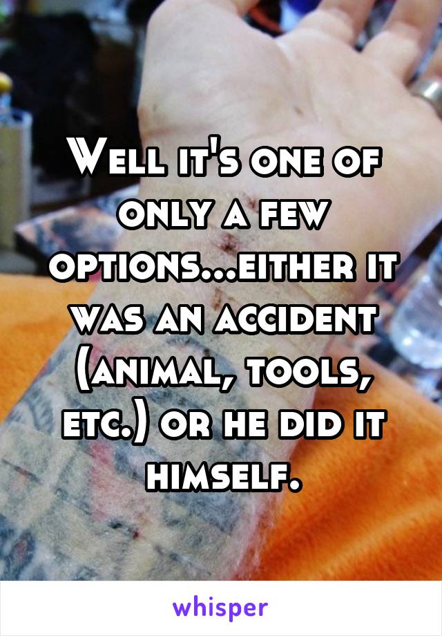 Well it's one of only a few options...either it was an accident (animal, tools, etc.) or he did it himself.