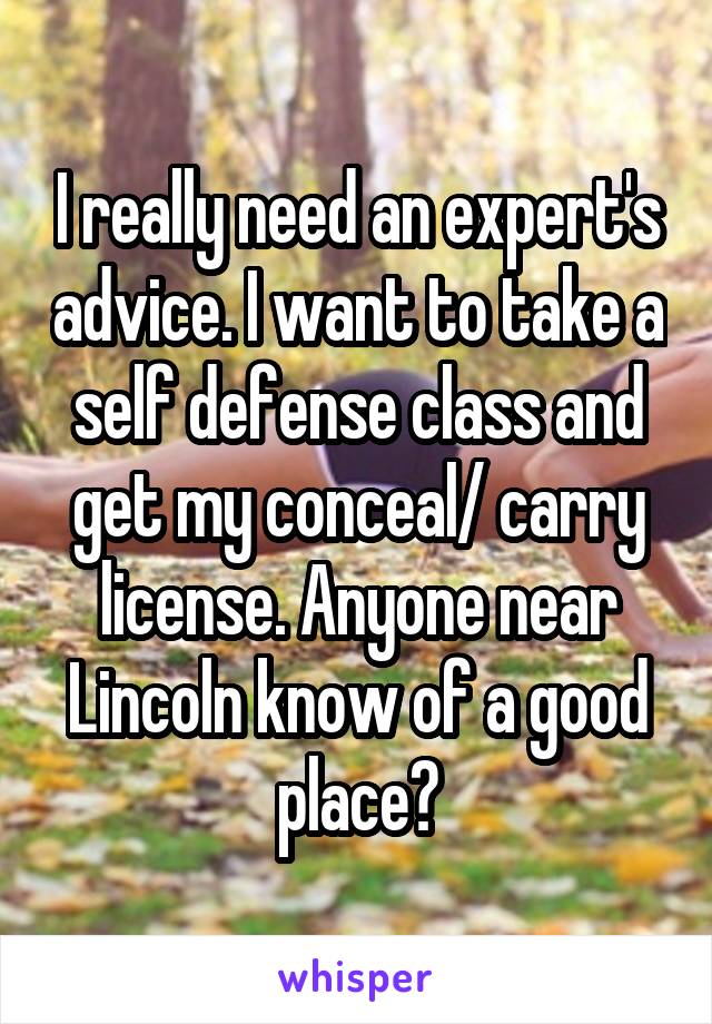 I really need an expert's advice. I want to take a self defense class and get my conceal/ carry license. Anyone near Lincoln know of a good place?