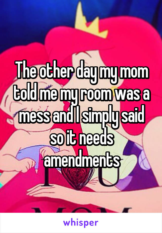 The other day my mom told me my room was a mess and I simply said so it needs amendments