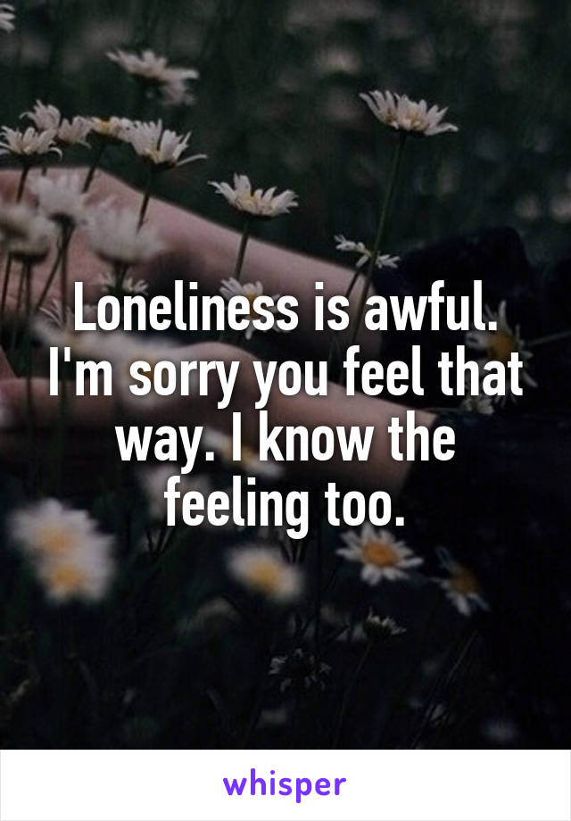 Loneliness is awful. I'm sorry you feel that way. I know the feeling too.