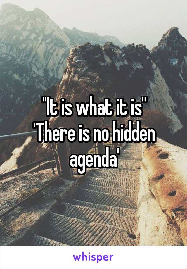 "It is what it is"
'There is no hidden agenda'