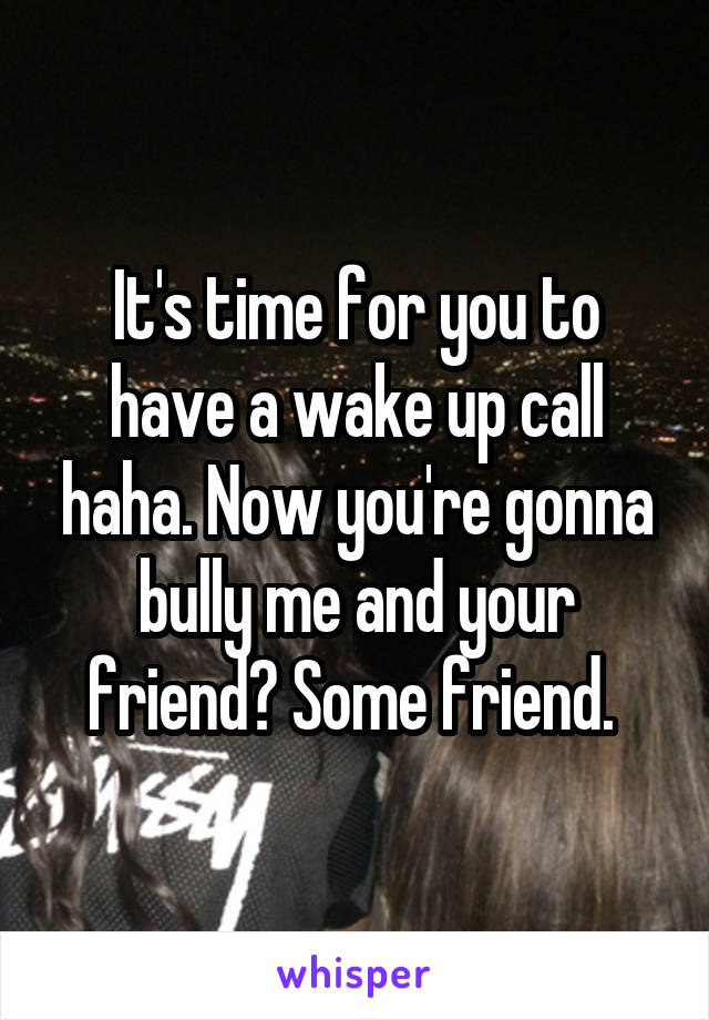 It's time for you to have a wake up call haha. Now you're gonna bully me and your friend? Some friend. 