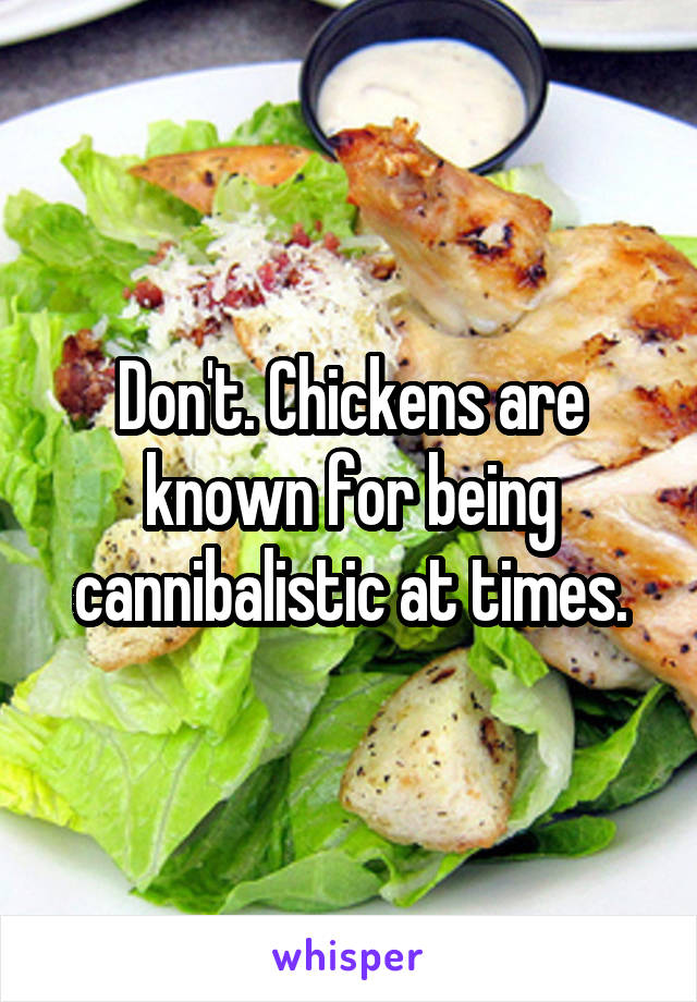 Don't. Chickens are known for being cannibalistic at times.