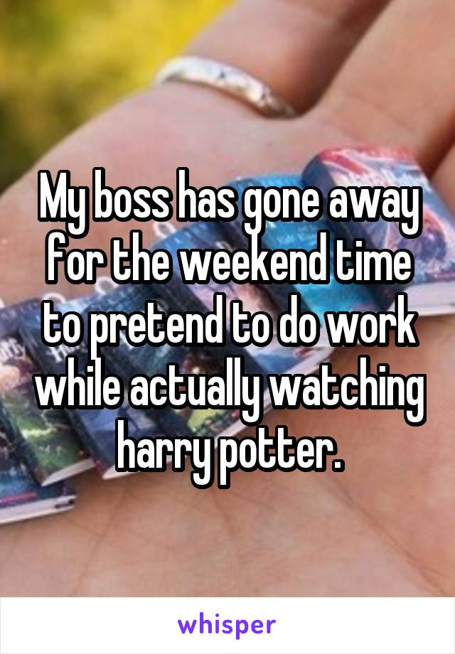 My boss has gone away for the weekend time to pretend to do work while actually watching harry potter.