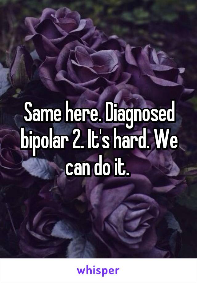 Same here. Diagnosed bipolar 2. It's hard. We can do it. 