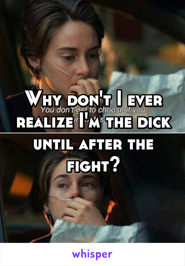 Why don't I ever realize I'm the dick until after the fight?