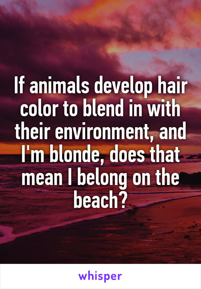 If animals develop hair color to blend in with their environment, and I'm blonde, does that mean I belong on the beach?