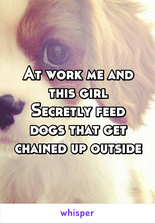 At work me and this girl
Secretly feed dogs that get chained up outside