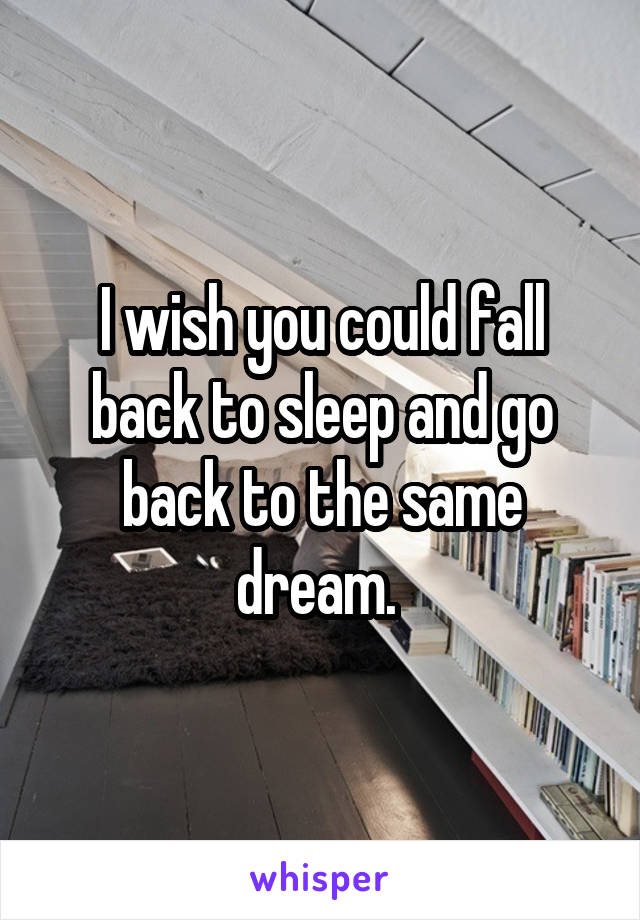 I wish you could fall back to sleep and go back to the same dream. 