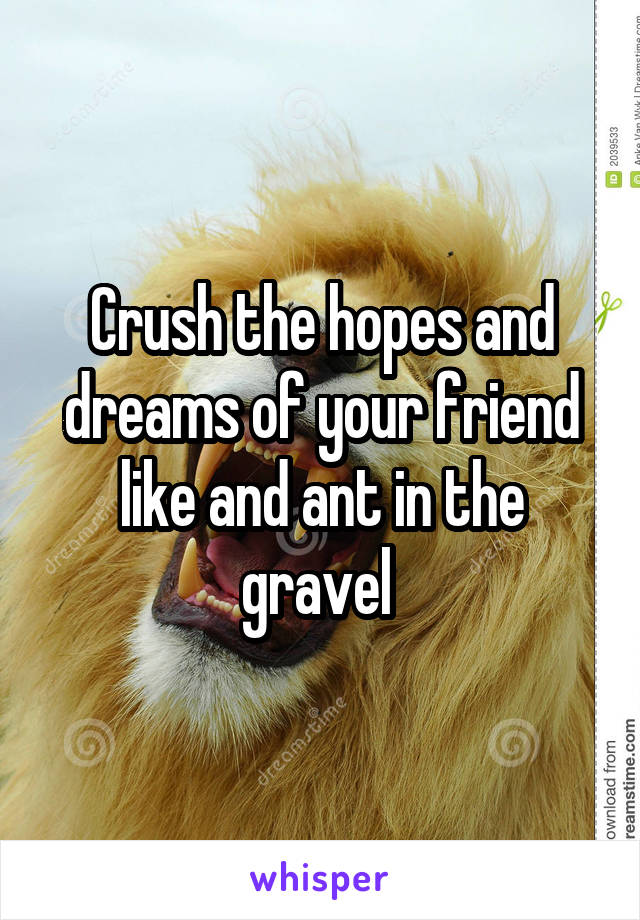 Crush the hopes and dreams of your friend like and ant in the gravel 