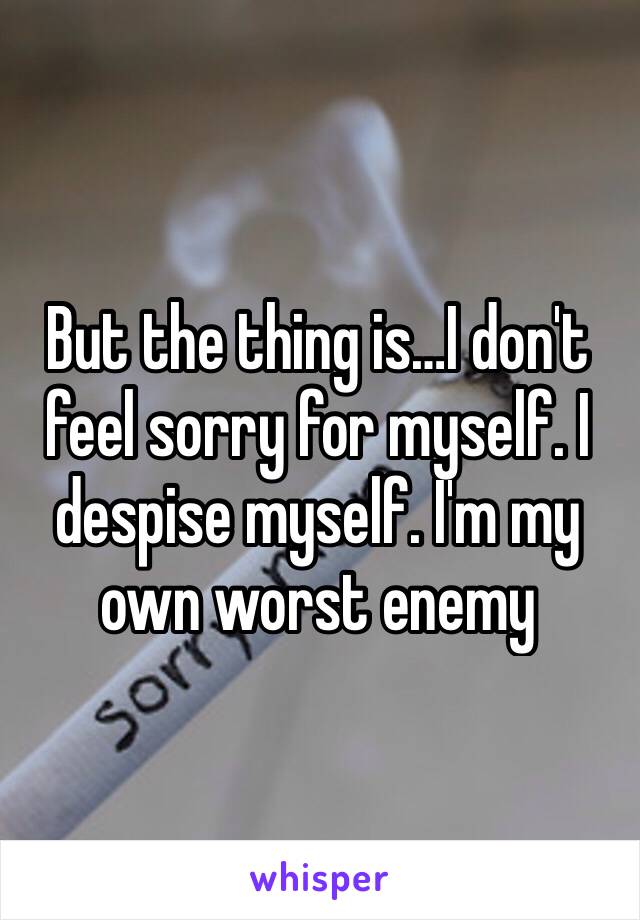 But the thing is…I don't feel sorry for myself. I despise myself. I'm my own worst enemy