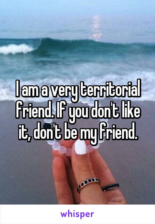 I am a very territorial friend. If you don't like it, don't be my friend.