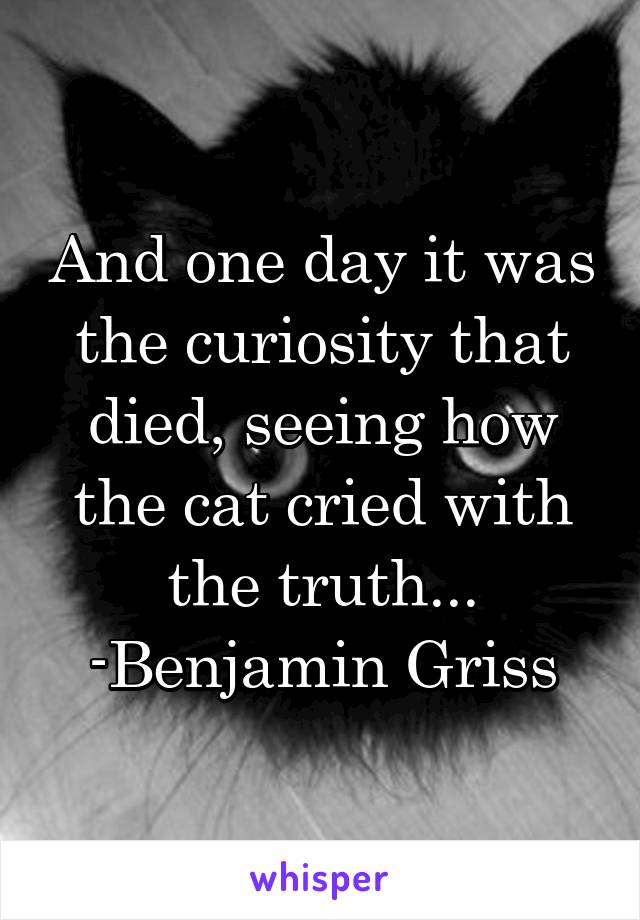 And one day it was the curiosity that died, seeing how the cat cried with the truth...
-Benjamin Griss
