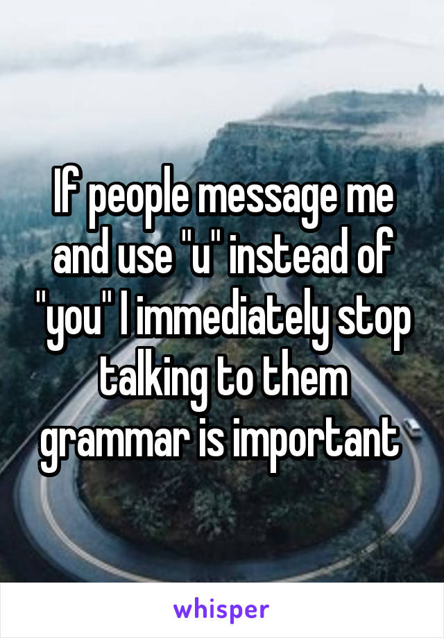 If people message me and use "u" instead of "you" I immediately stop talking to them grammar is important 