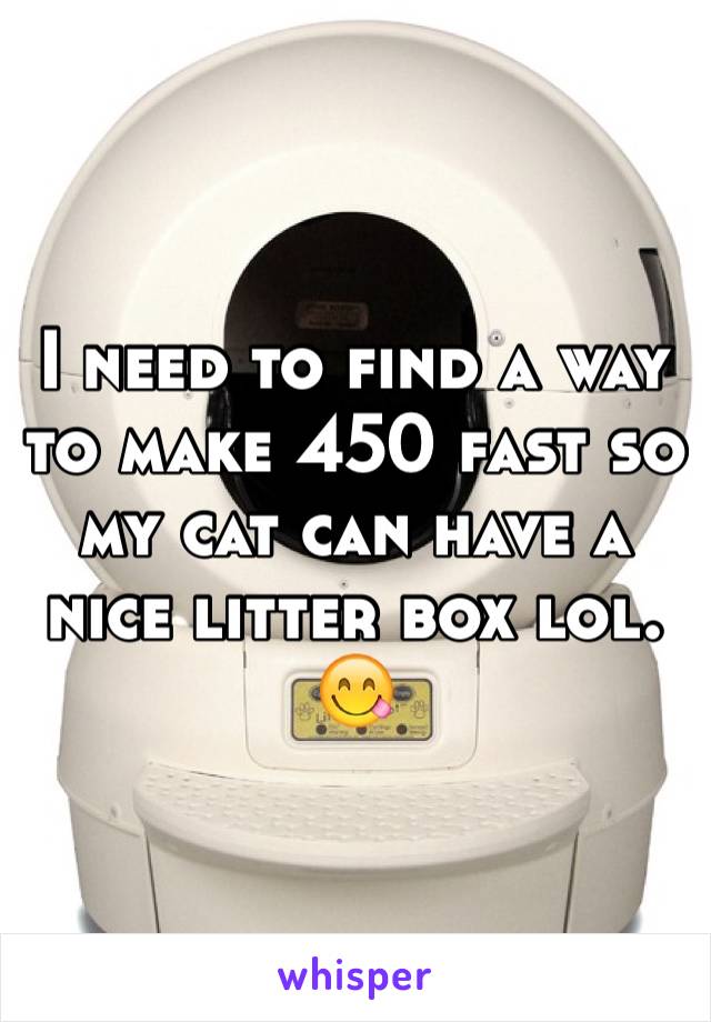 I need to find a way to make 450 fast so my cat can have a nice litter box lol. 😋