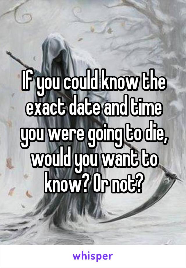 If you could know the exact date and time you were going to die, would you want to know? Or not?