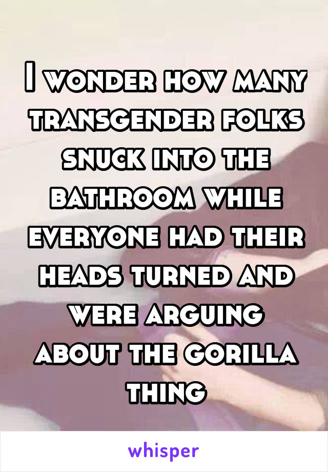 I wonder how many transgender folks snuck into the bathroom while everyone had their heads turned and were arguing about the gorilla thing