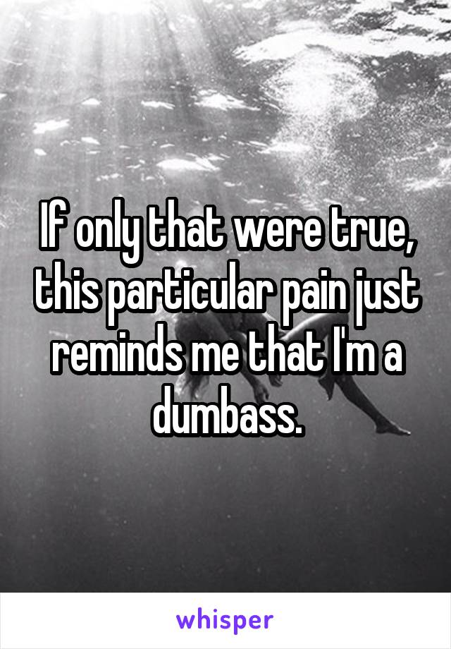 If only that were true, this particular pain just reminds me that I'm a dumbass.