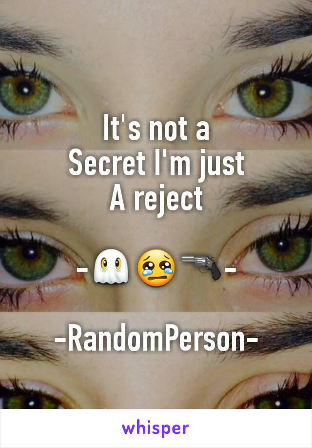 It's not a
Secret I'm just
A reject

-👻😢🔫-

-RandomPerson-