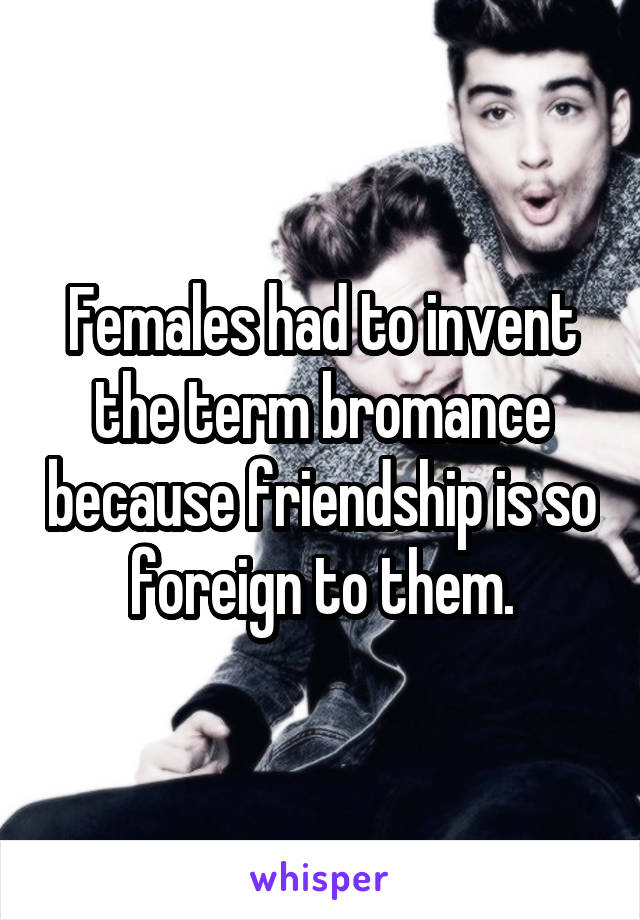 Females had to invent the term bromance because friendship is so foreign to them.