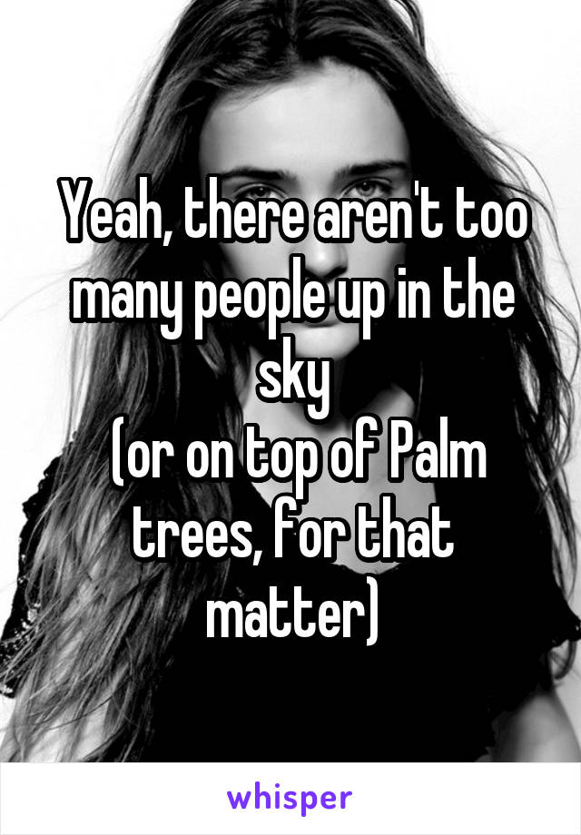 Yeah, there aren't too many people up in the sky
 (or on top of Palm trees, for that matter)