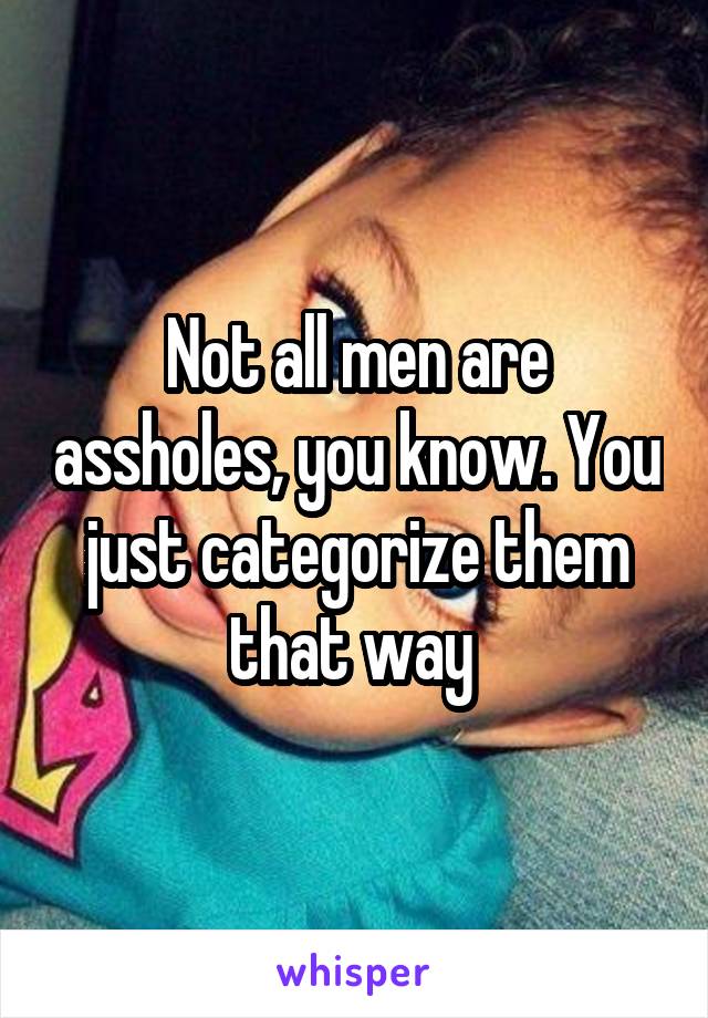Not all men are assholes, you know. You just categorize them that way 