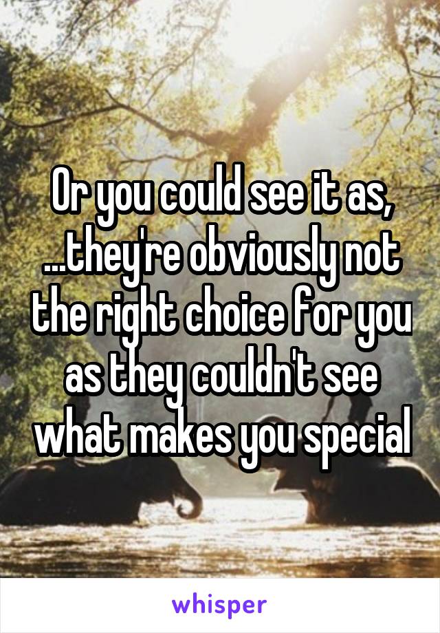 Or you could see it as, ...they're obviously not the right choice for you as they couldn't see what makes you special