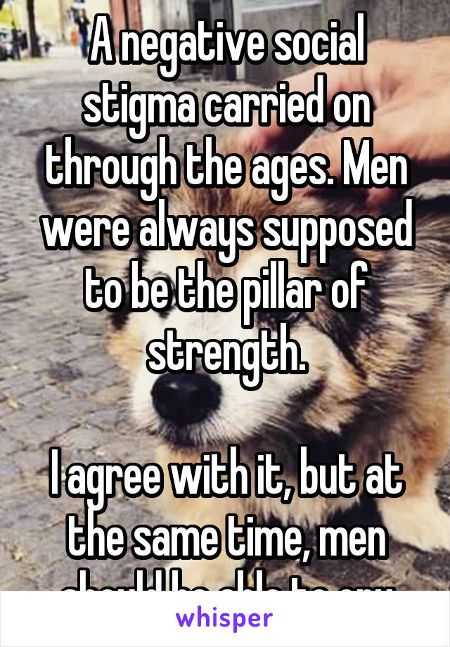 A negative social stigma carried on through the ages. Men were always supposed to be the pillar of strength.

I agree with it, but at the same time, men should be able to cry
