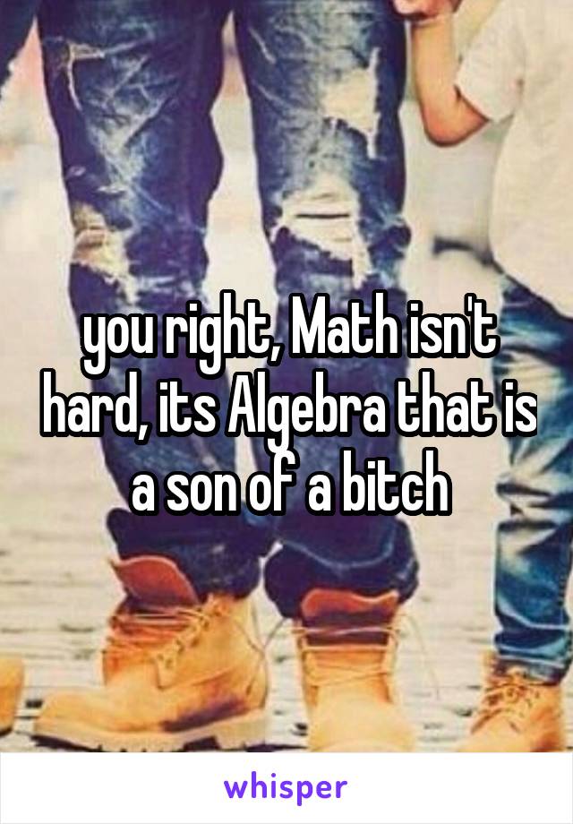 you right, Math isn't hard, its Algebra that is a son of a bitch