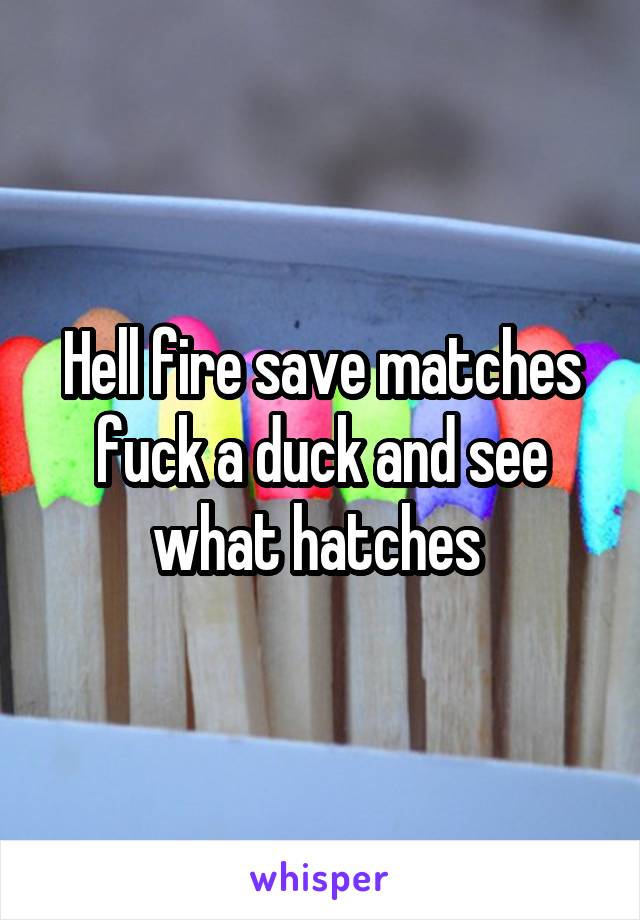 Hell fire save matches fuck a duck and see what hatches 