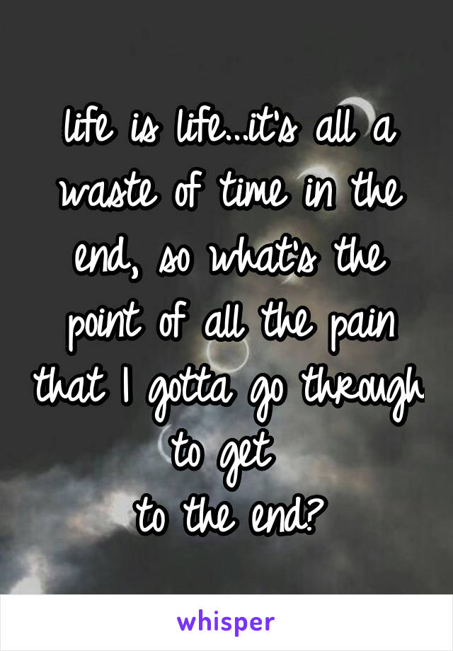 life is life...it's all a waste of time in the end, so what's the point of all the pain that I gotta go through to get 
to the end?