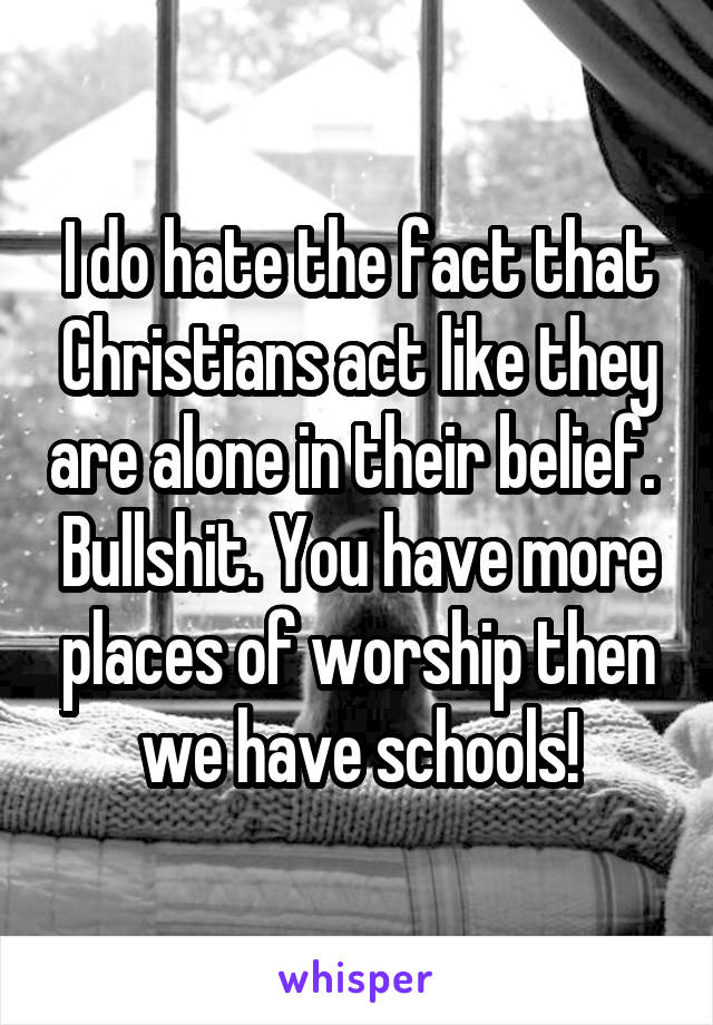 I do hate the fact that Christians act like they are alone in their belief.  Bullshit. You have more places of worship then we have schools!