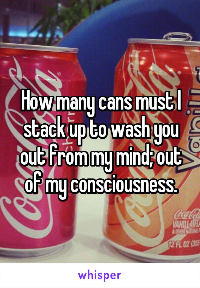How many cans must I stack up to wash you out from my mind; out of my consciousness.