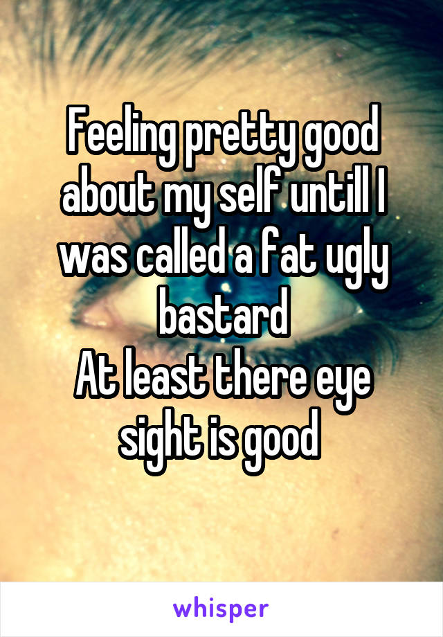 Feeling pretty good about my self untill I was called a fat ugly bastard
At least there eye sight is good 
