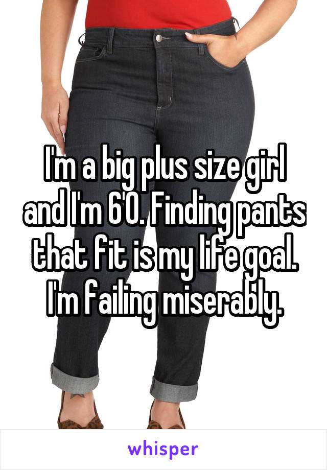 I'm a big plus size girl and I'm 6'0. Finding pants that fit is my life goal. I'm failing miserably.
