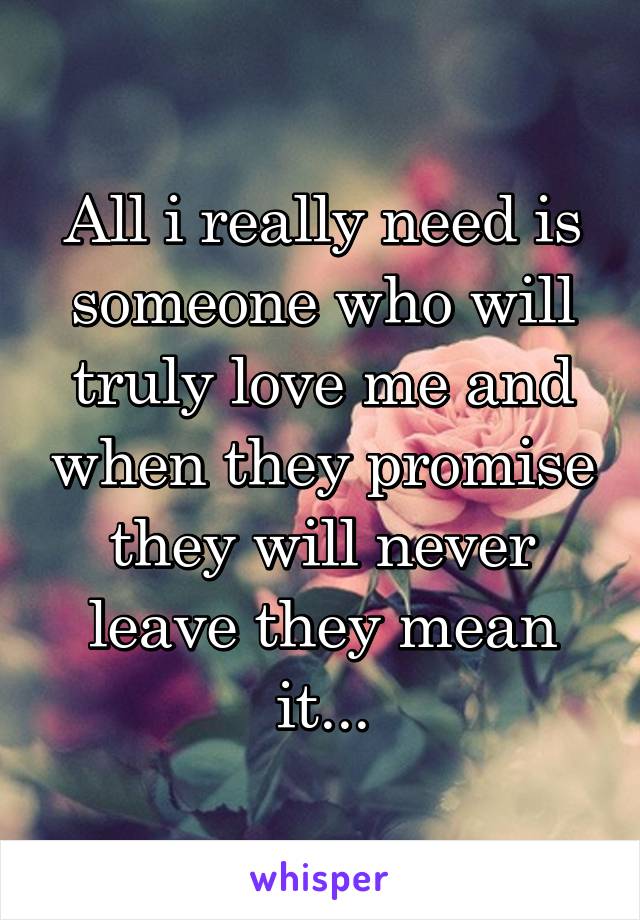 All i really need is someone who will truly love me and when they promise they will never leave they mean it...