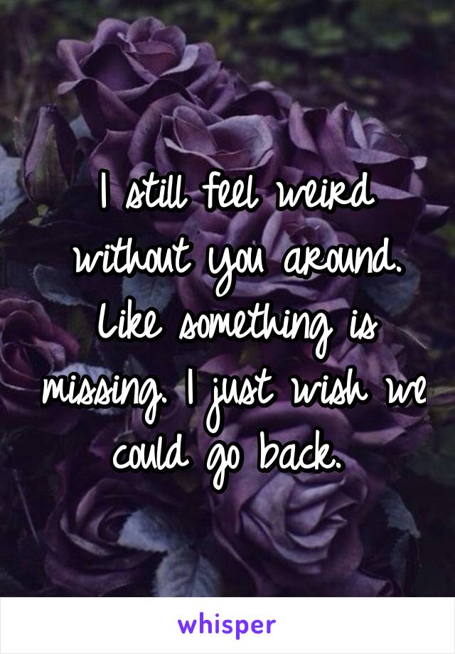I still feel weird without you around. Like something is missing. I just wish we could go back. 