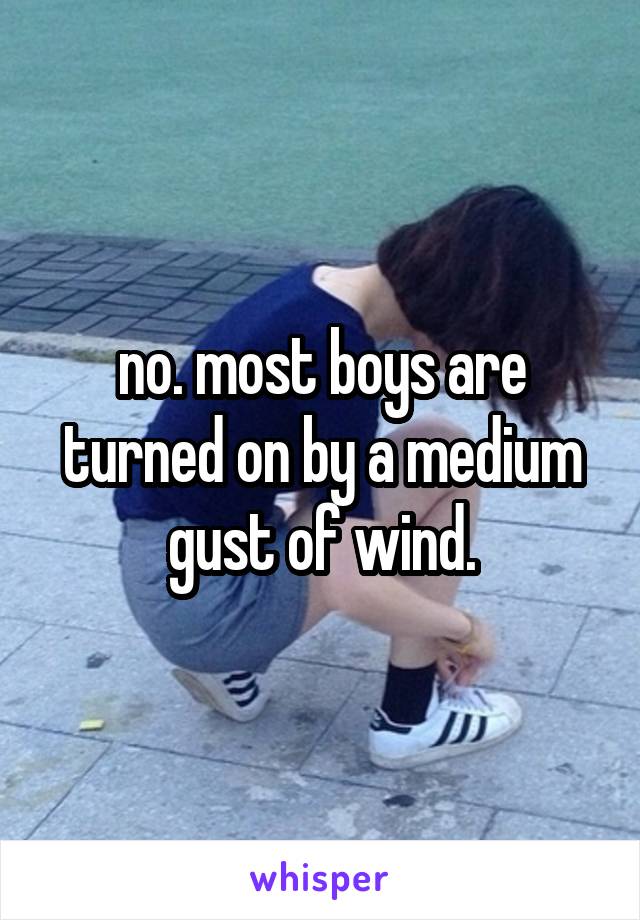 no. most boys are turned on by a medium gust of wind.
