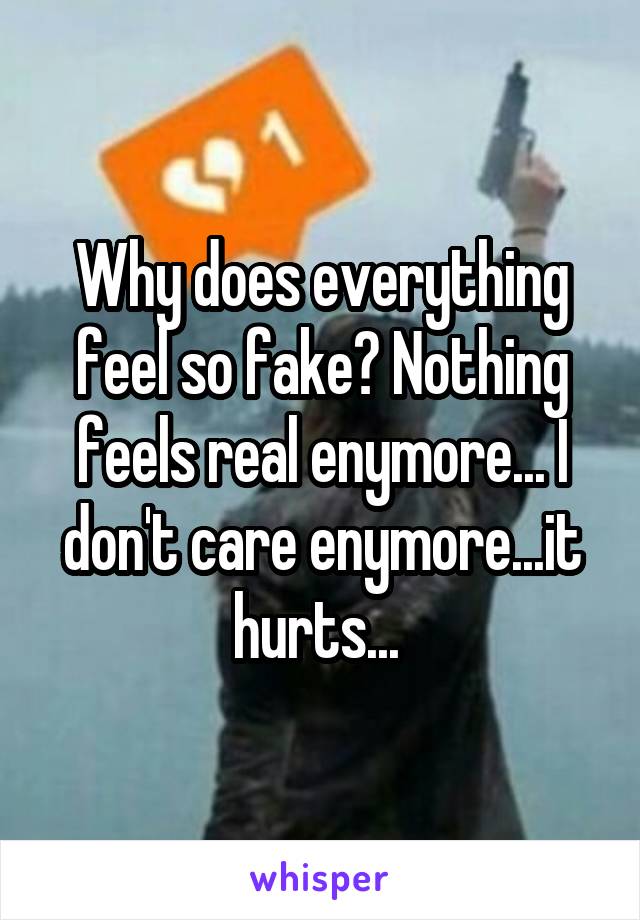 Why does everything feel so fake? Nothing feels real enymore... I don't care enymore...it hurts... 