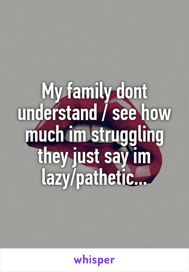 My family dont understand / see how much im struggling they just say im lazy/pathetic...