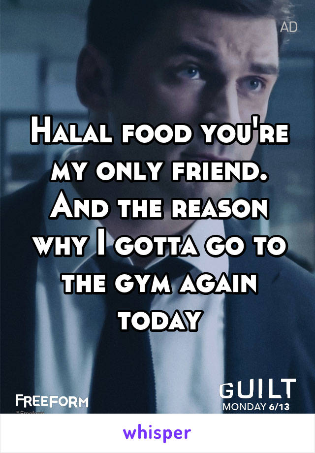 Halal food you're my only friend. And the reason why I gotta go to the gym again today