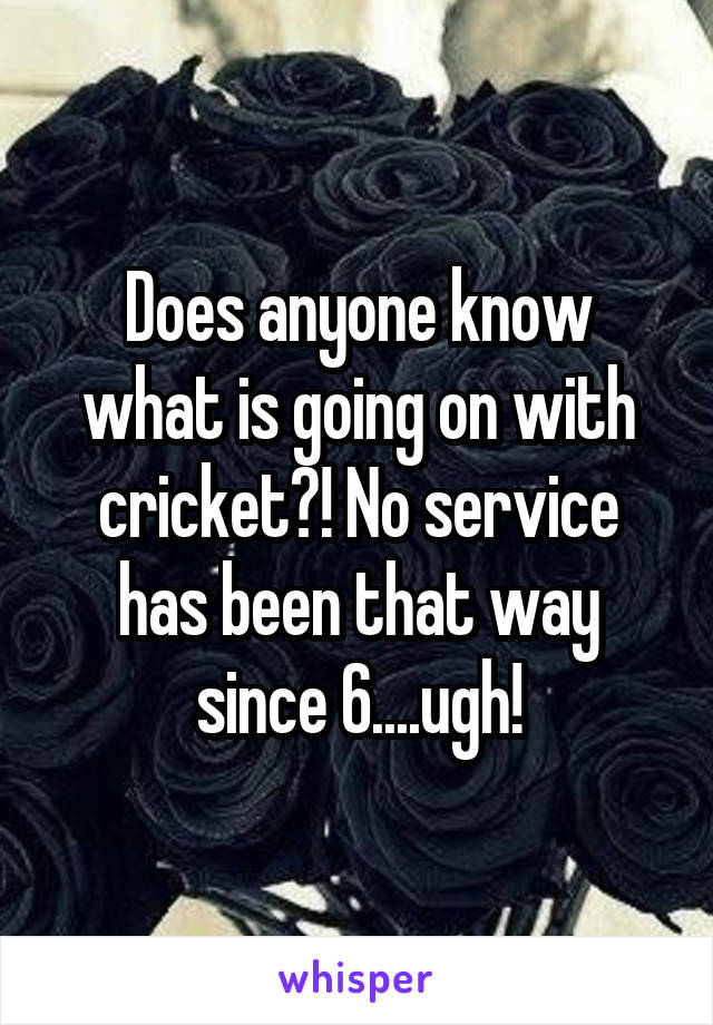 Does anyone know what is going on with cricket?! No service has been that way since 6....ugh!