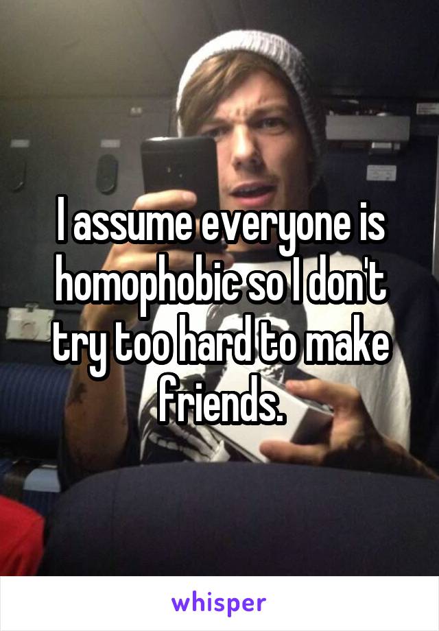 I assume everyone is homophobic so I don't try too hard to make friends.
