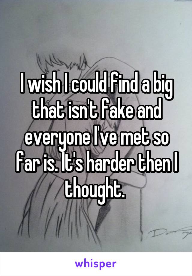I wish I could find a big that isn't fake and everyone I've met so far is. It's harder then I thought. 